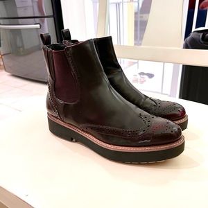 Zara Burgundy Patent Chelsea Brogue Ankle Boots